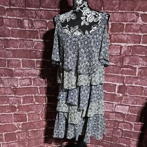 Signature by Robbie Bee Black and White Ruffled Tiered Sundress